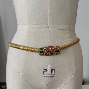 Vintage 80s DAY-LOR thick gold coil belt w Multicolor swirl rectangular buckle